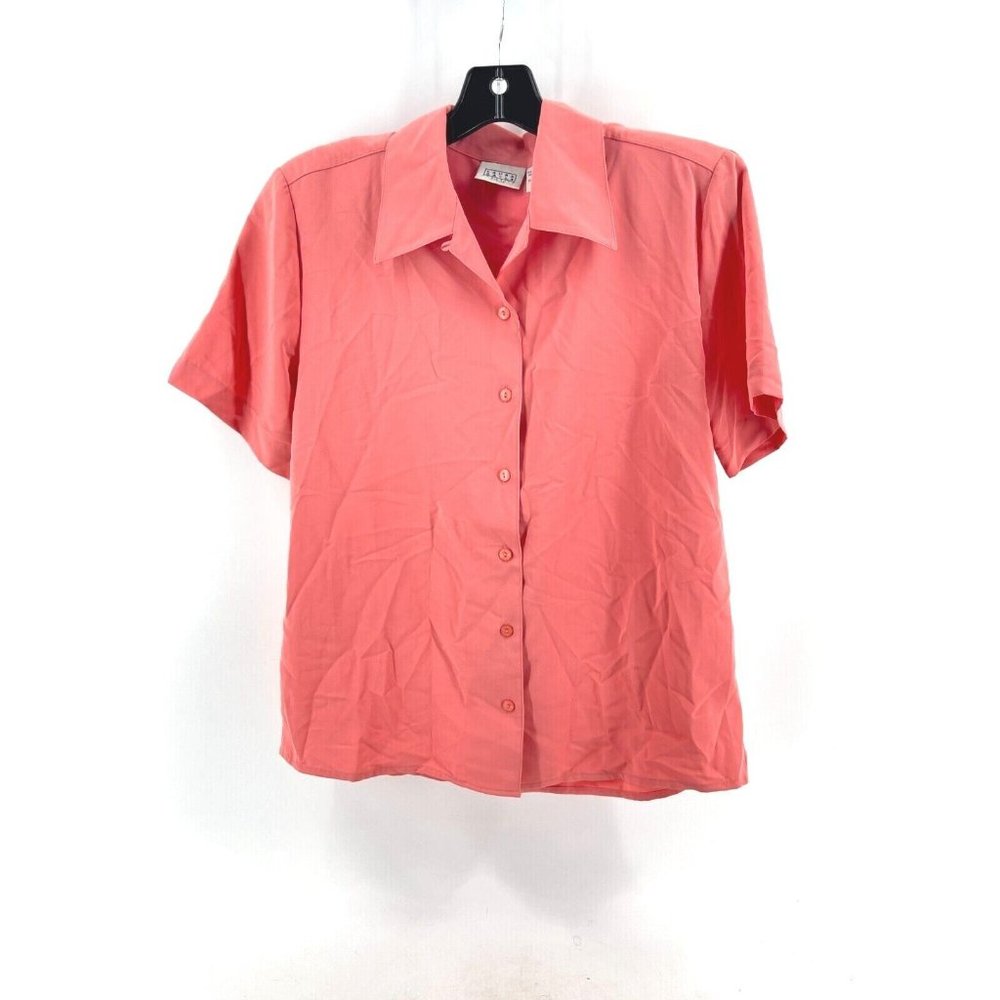 Laura Gayle Women's Short Sleeve Collared Button Blouse Top Orange 6 Petite